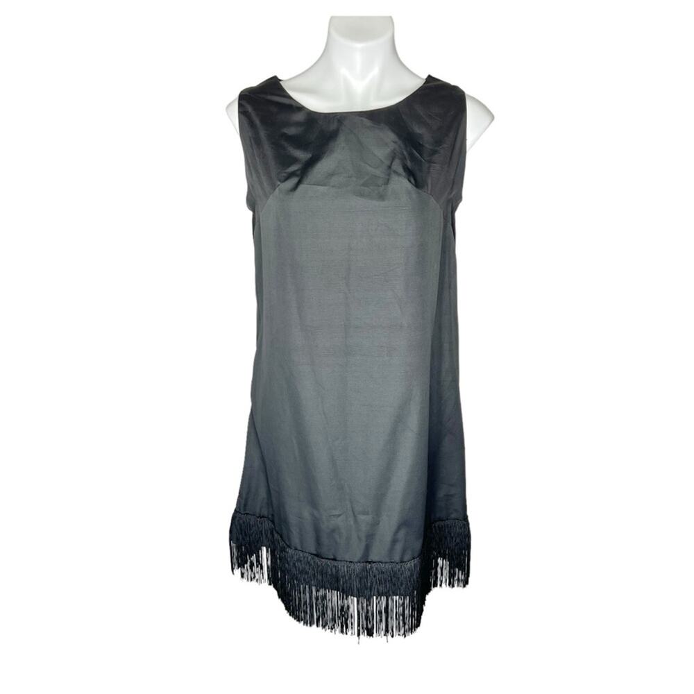 Vintage 80s black fringe flapper shift dress size small Costume - Picture 1 of 4